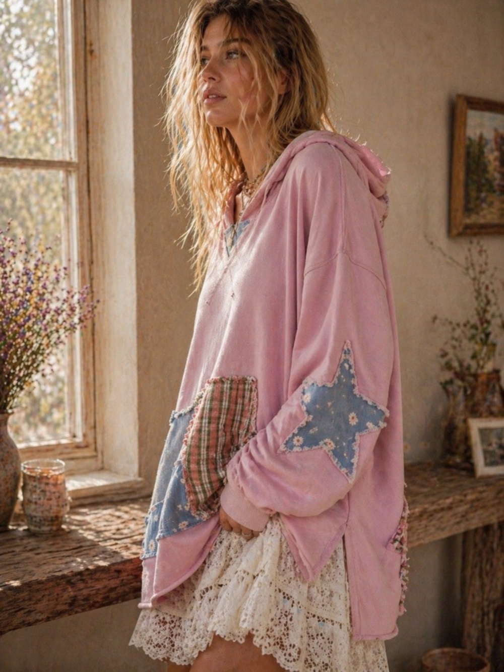 #20 New! Oversized Patchwork Hooded Sweatshirt - Picture 3 of 3